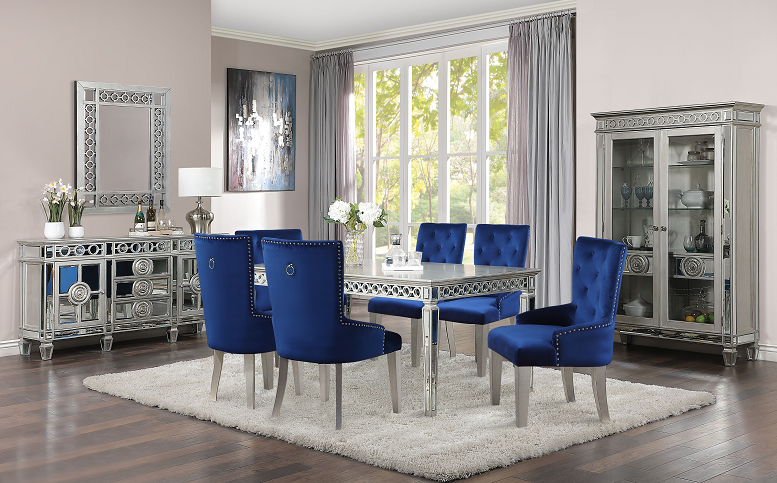 Varian Mirrored & Antique Platinum Dining Table (90"L)  Half Price Furniture