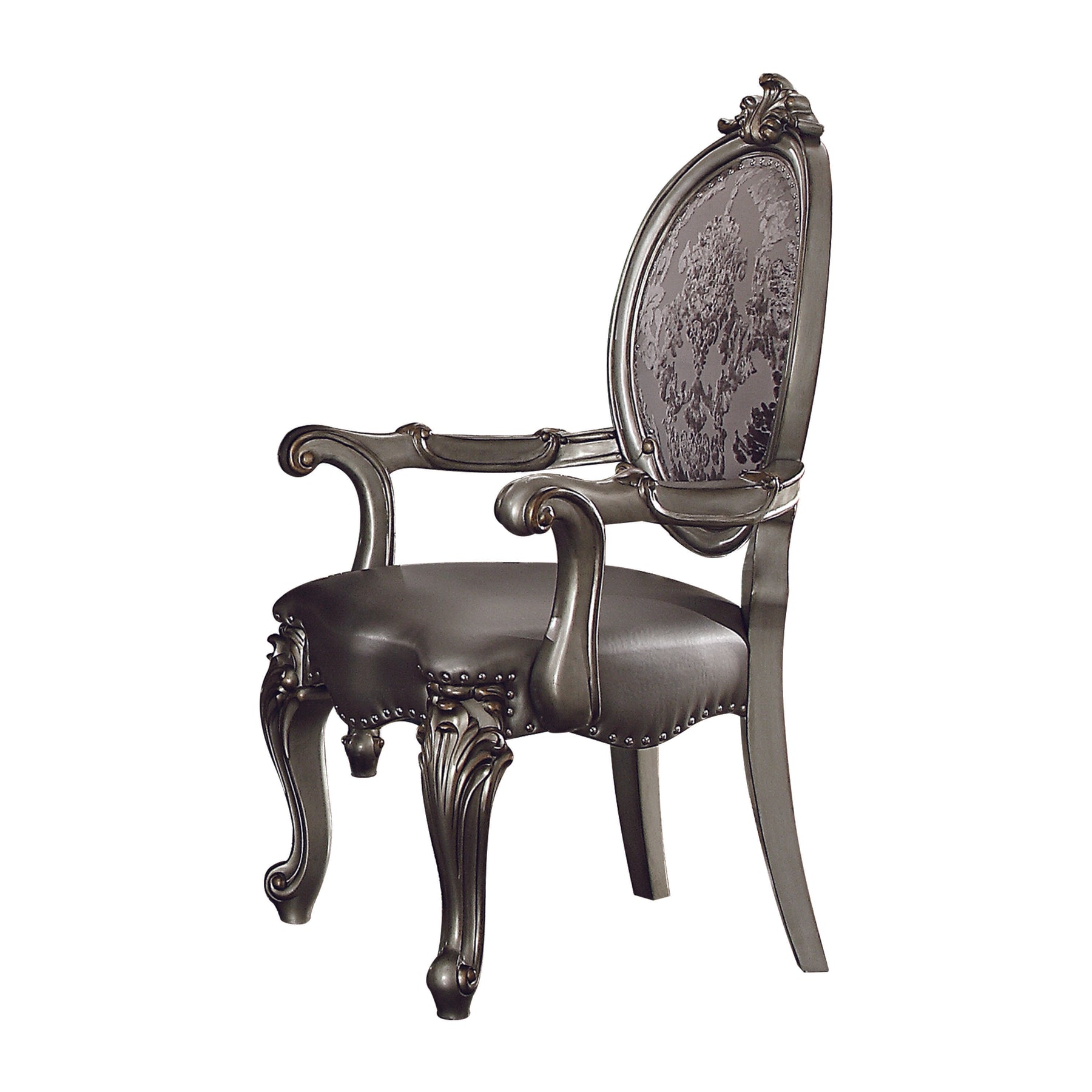 Versailles Silver PU & Antique Platinum Arm Chair  Half Price Furniture
