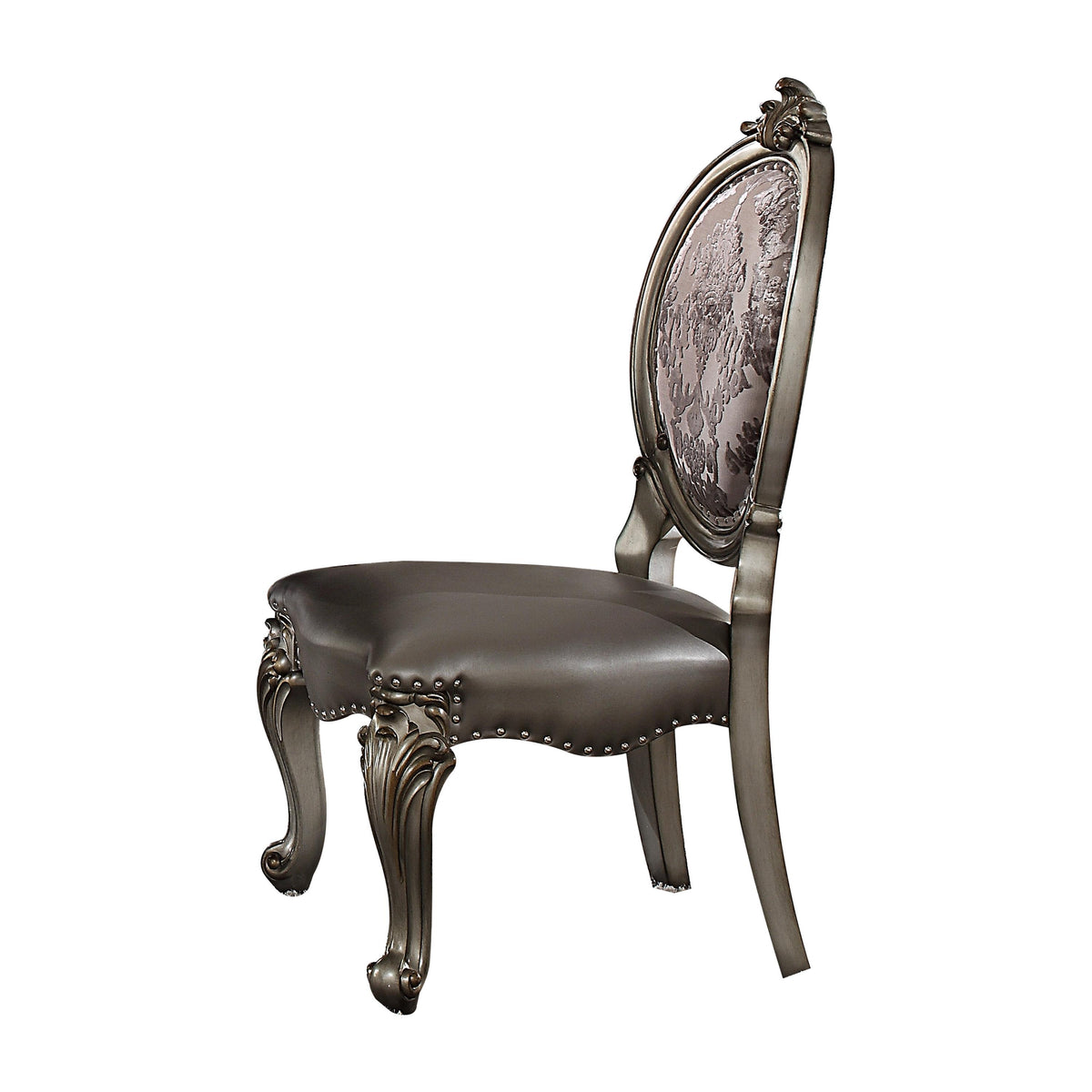Versailles Silver PU & Antique Platinum Side Chair  Half Price Furniture