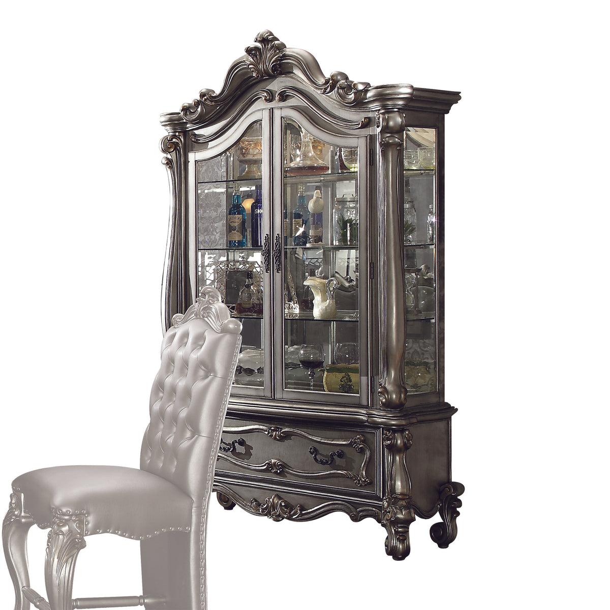 Versailles Antique Platinum Curio Cabinet  Half Price Furniture