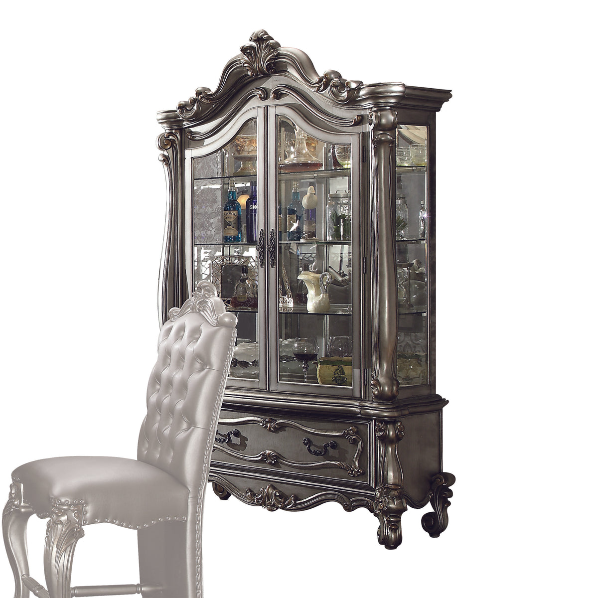 Versailles Antique Platinum Curio Cabinet Half Price Furniture