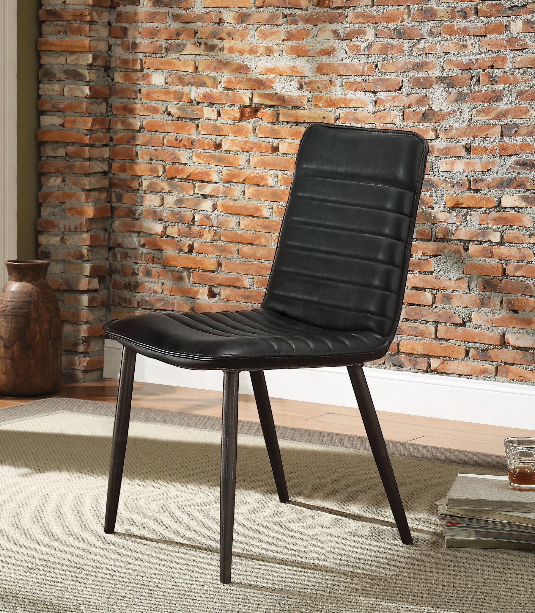 Hosmer Black Top Grain Leather & Antique Black Side Chair  Half Price Furniture