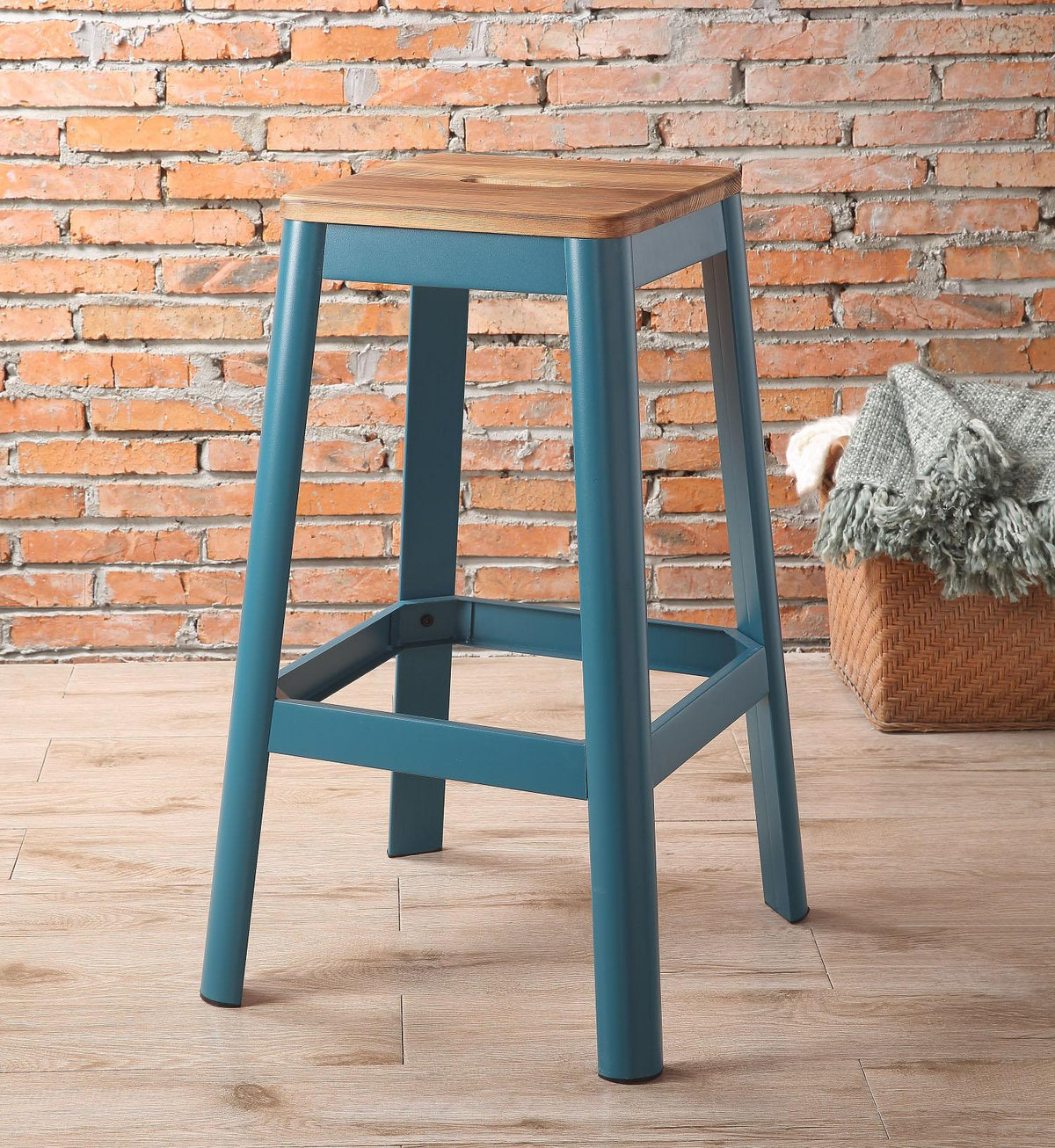 Jacotte Natural & Teal Bar Stool (1Pc)  Half Price Furniture