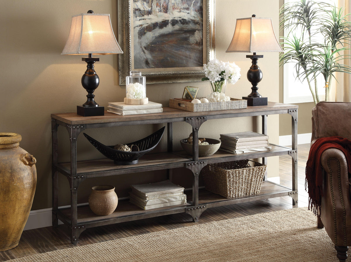 Gorden Weathered Oak & Antique Silver Console Table  Half Price Furniture