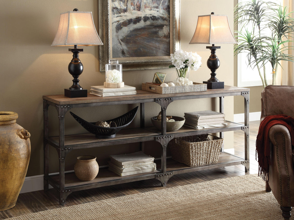 Gorden Weathered Oak & Antique Silver Console Table Half Price Furniture