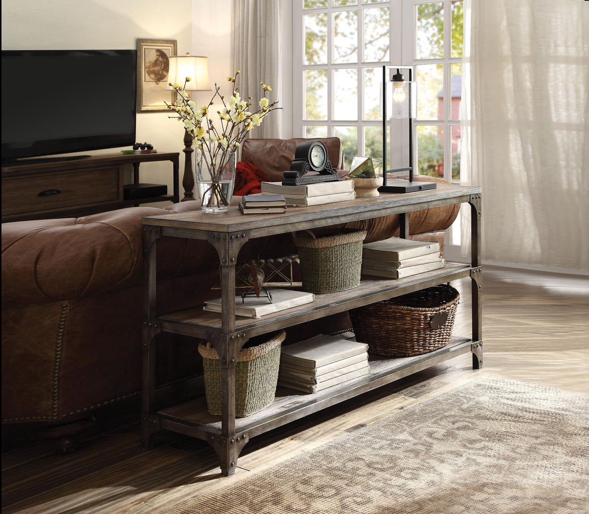 Gorden Weathered Oak & Antique Silver Console Table - Console Table - Half Price Furniture