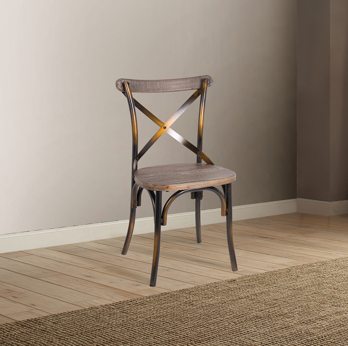 Zaire Antique Copper & Antique Oak Side Chair (1Pc)  Half Price Furniture