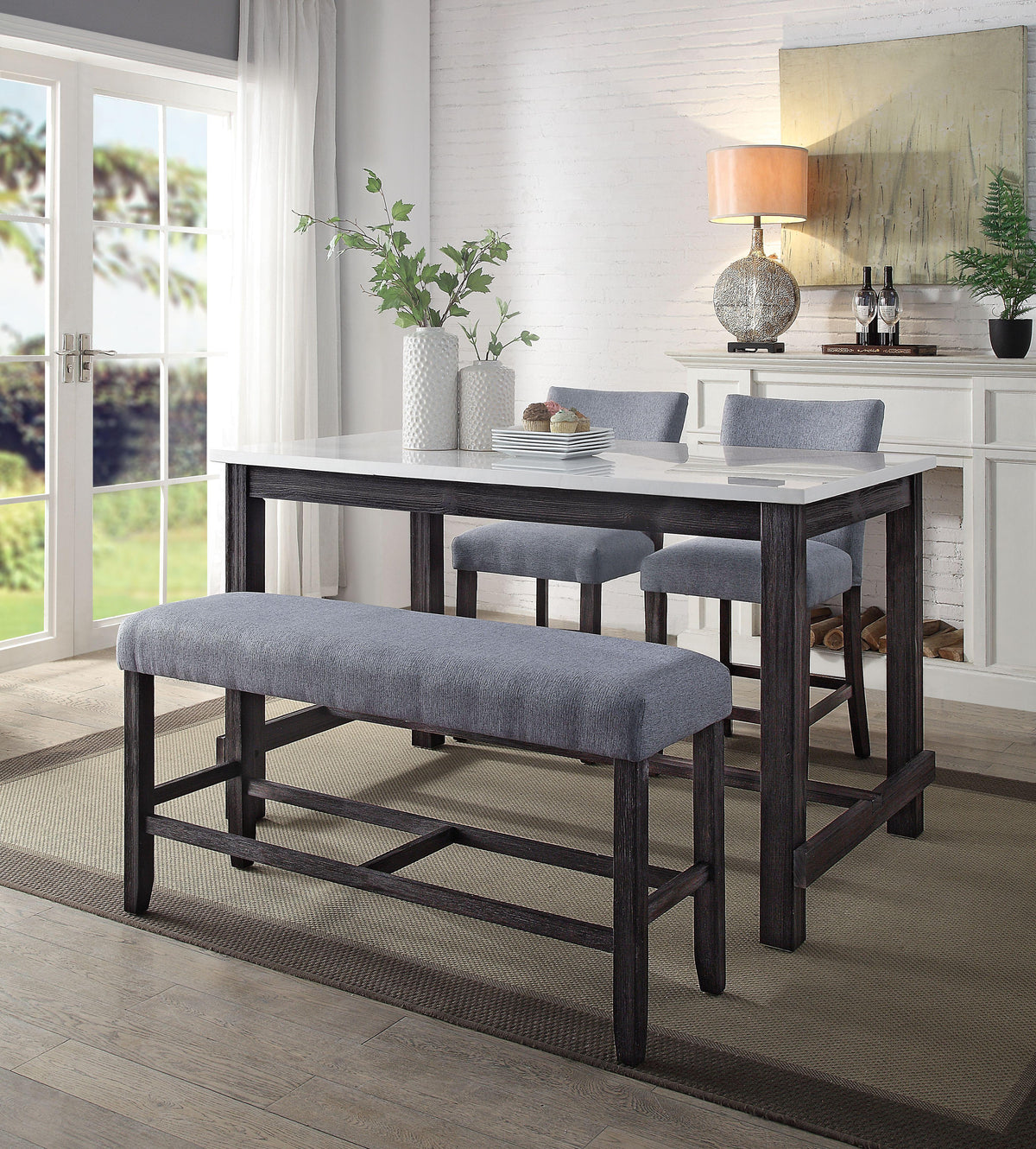 Yelena Marble & Weathered Espresso Counter Height Table Half Price Furniture