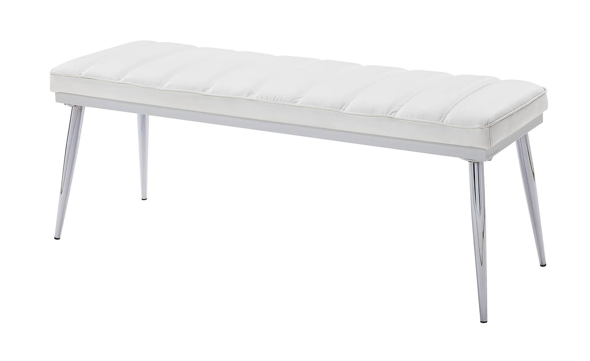 Weizor White PU & Chrome Bench Half Price Furniture