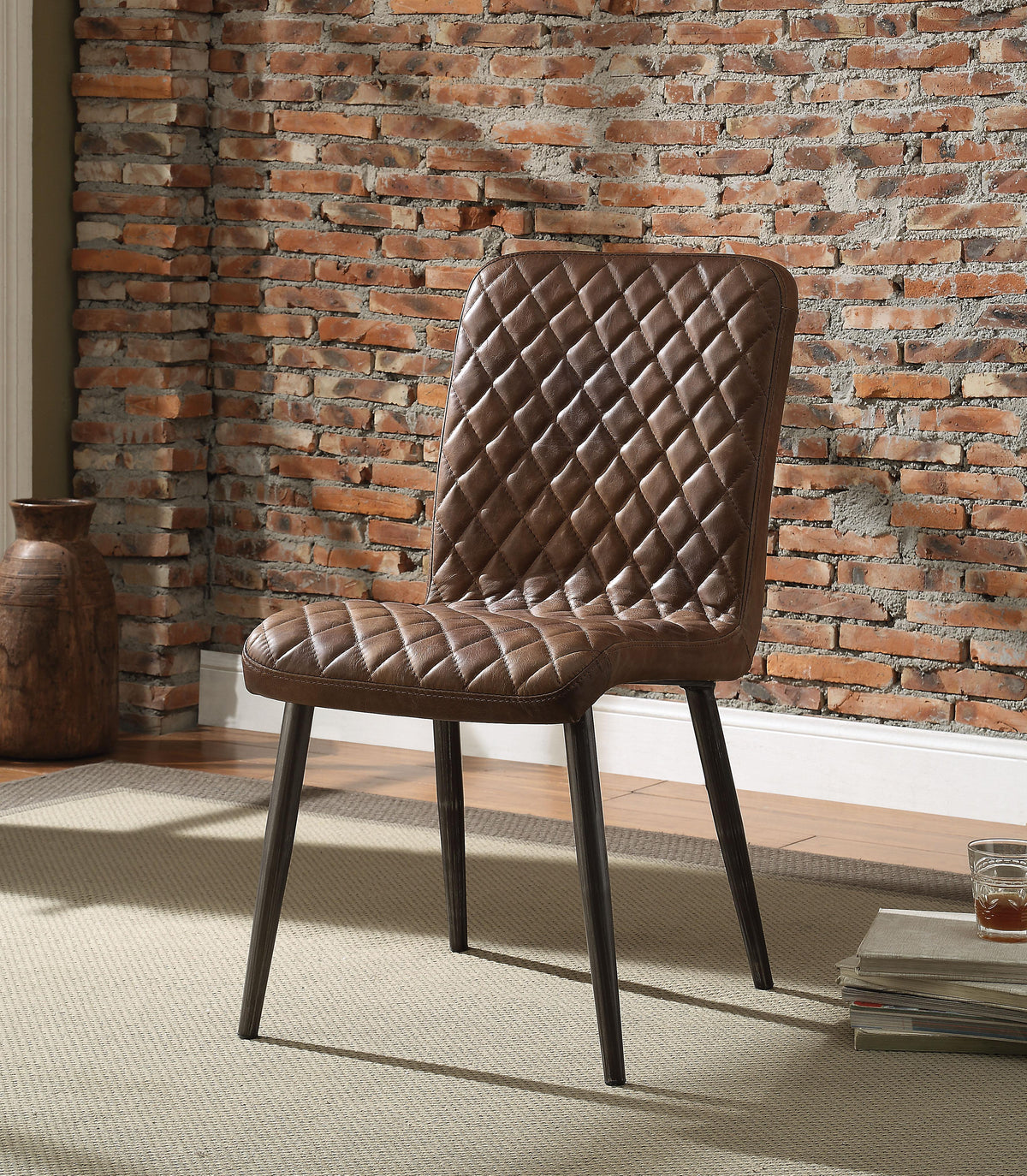 Hosmer Vintage Chocolate Top Grain Leather & Antique Black Side Chair Half Price Furniture