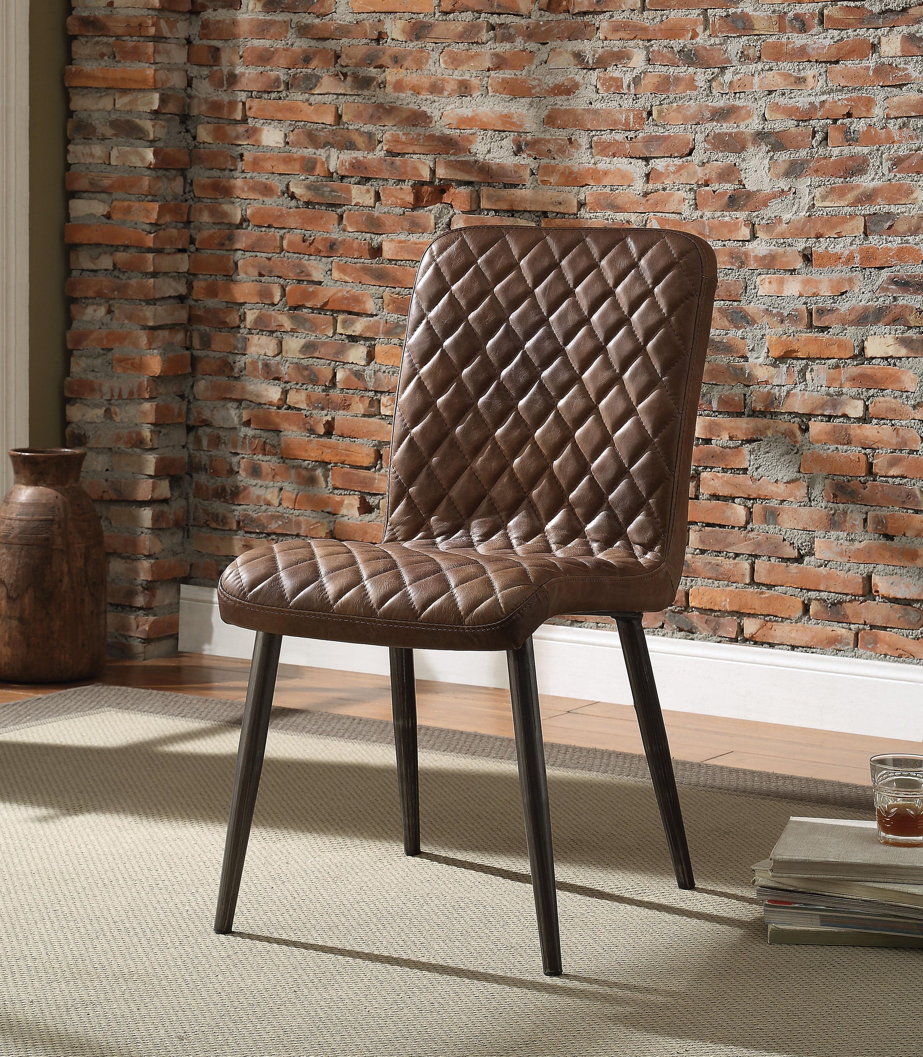 Hosmer Vintage Chocolate Top Grain Leather & Antique Black Side Chair  Half Price Furniture