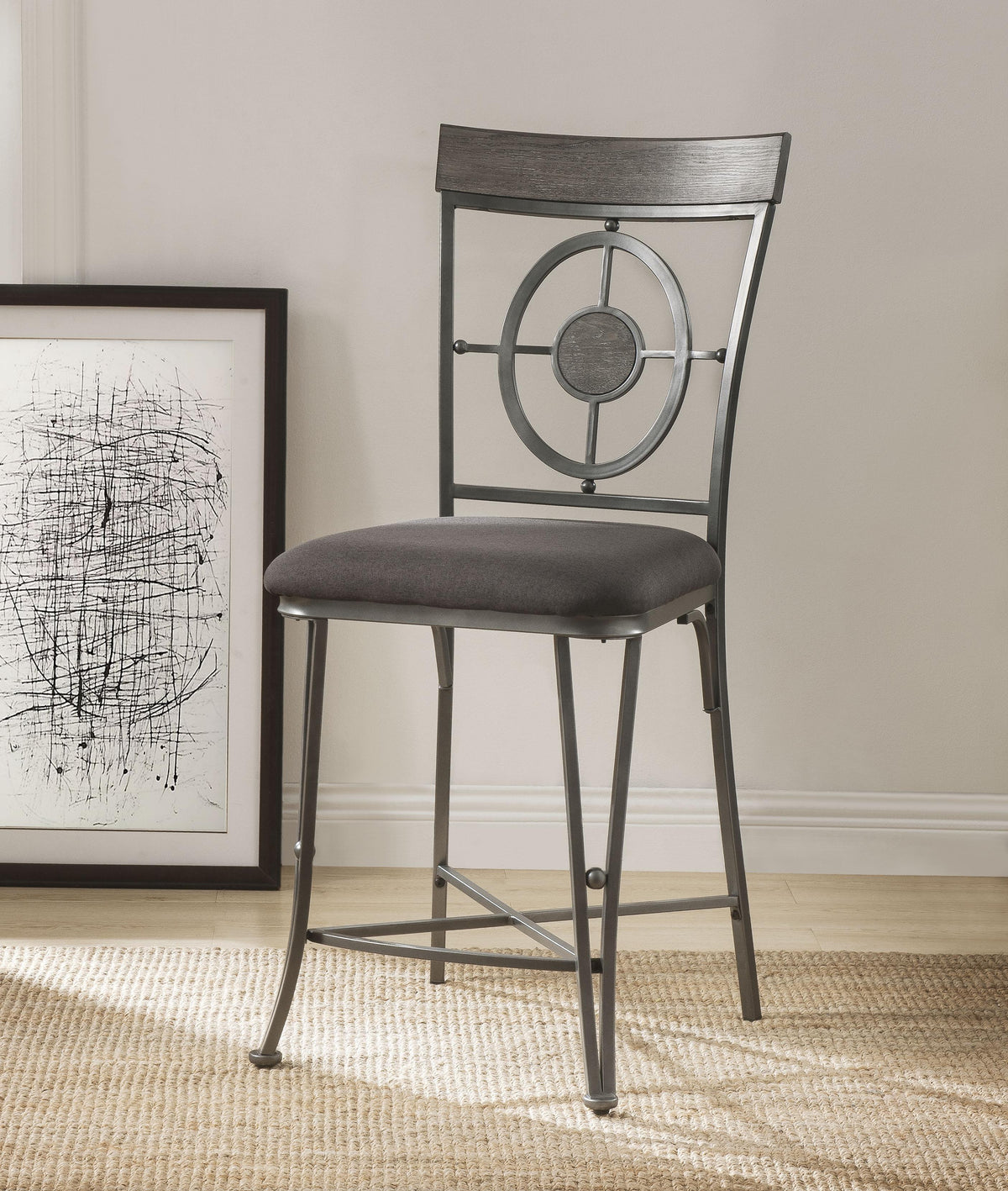 Landis Fabric & Gunmetal Counter Height Chair  Half Price Furniture
