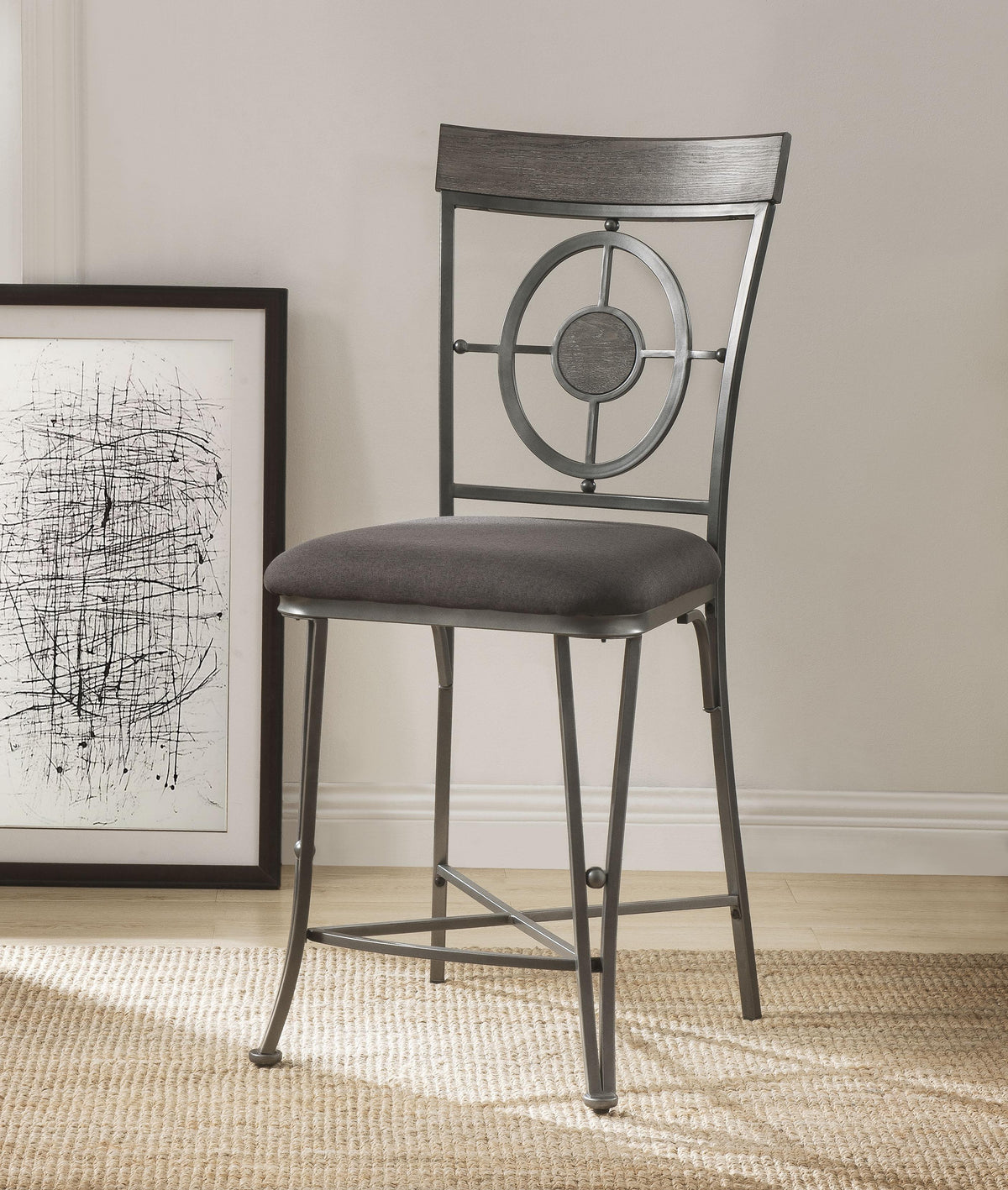 Landis Fabric & Gunmetal Counter Height Chair Half Price Furniture