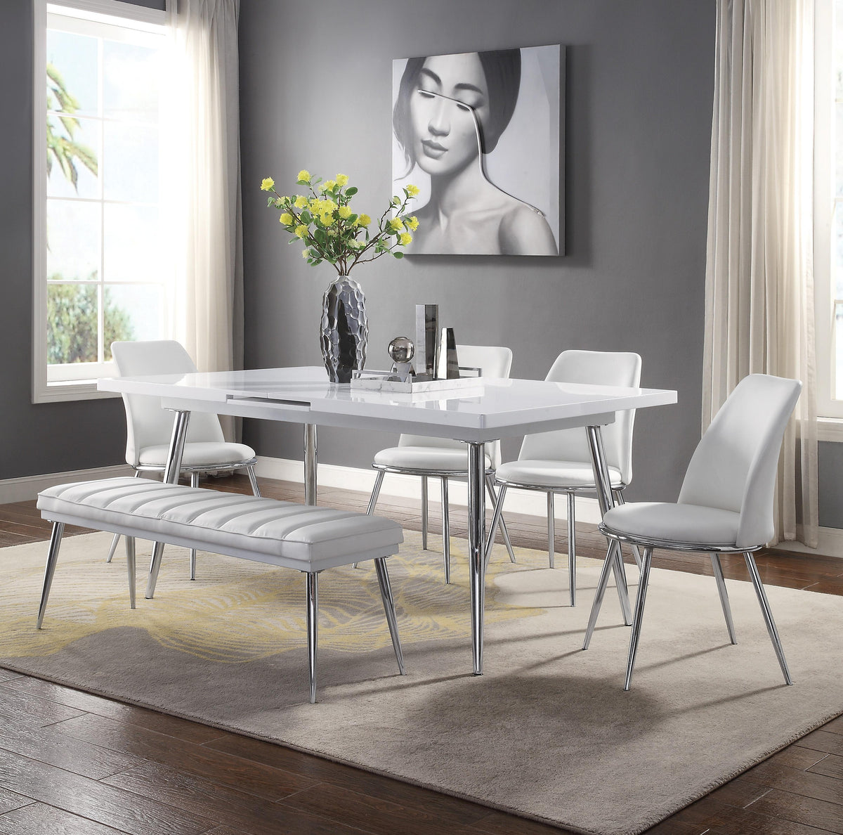 Weizor White High Gloss & Chrome Dining Table  Half Price Furniture