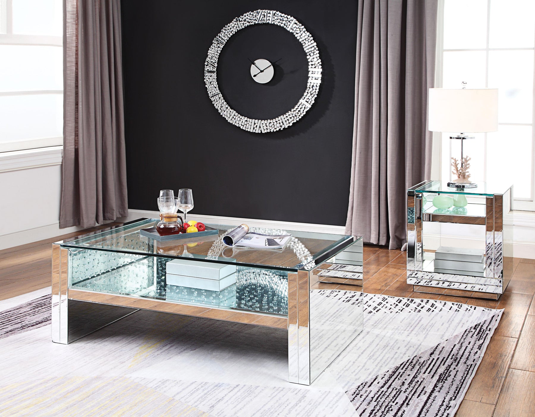 Nysa Mirrored & Faux Crystals Coffee Table - Half Price Furniture