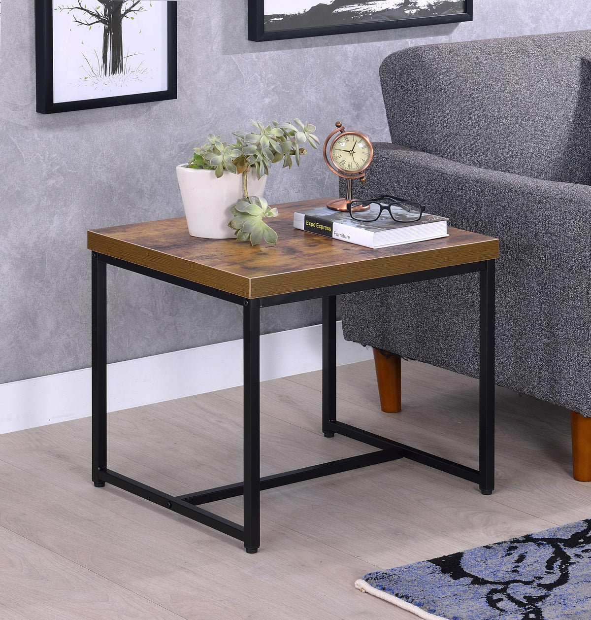 Bob Weathered Oak & Black End Table  Half Price Furniture