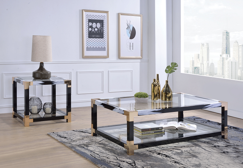 Lafty White Brushed & Clear Glass Coffee Table  Half Price Furniture