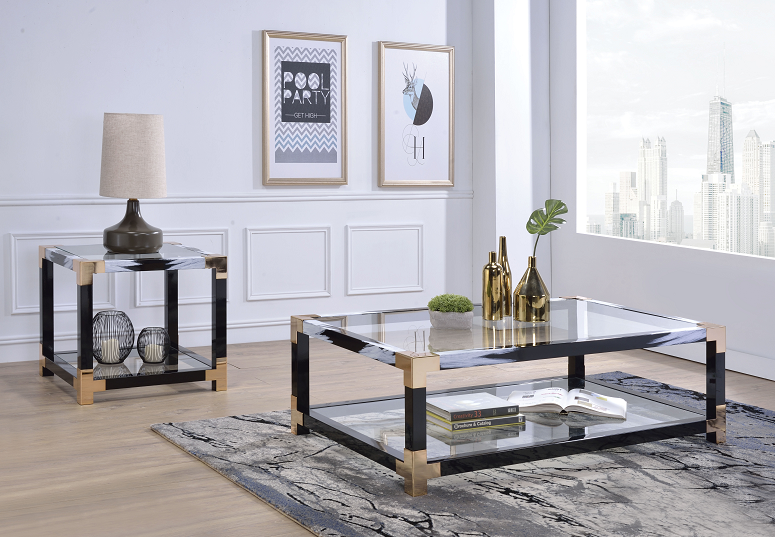 Lafty White Brushed & Clear Glass Coffee Table Half Price Furniture