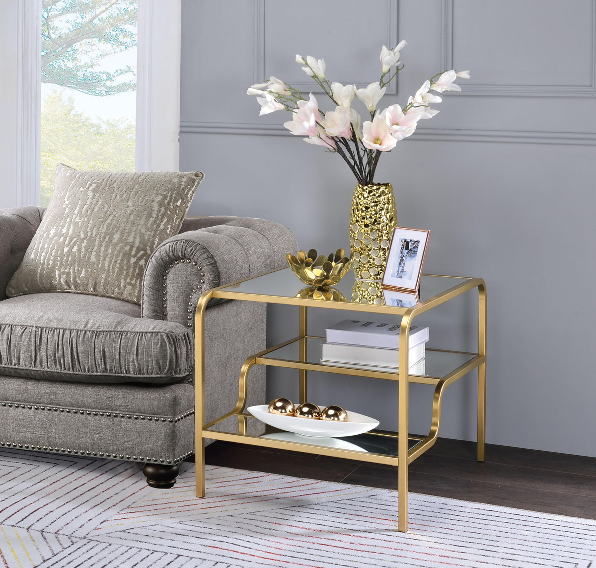 Astrid Gold & Mirror End Table  Half Price Furniture