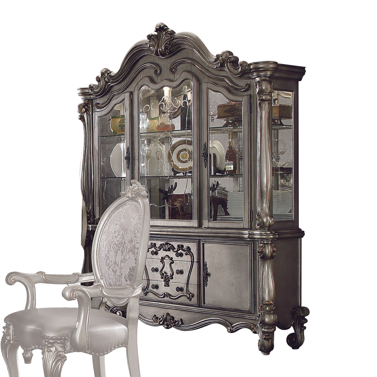 Versailles Antique Platinum Hutch & Buffet  Half Price Furniture