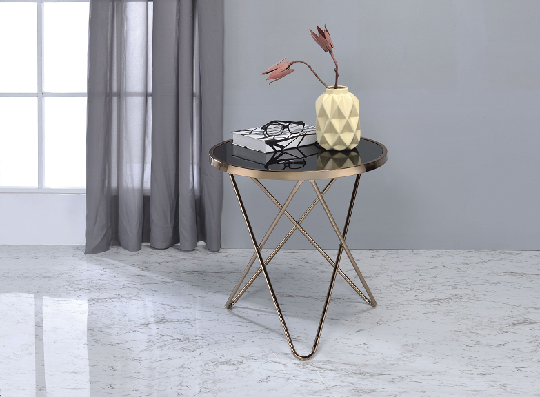 Valora Champagne & Black Glass End Table  Half Price Furniture