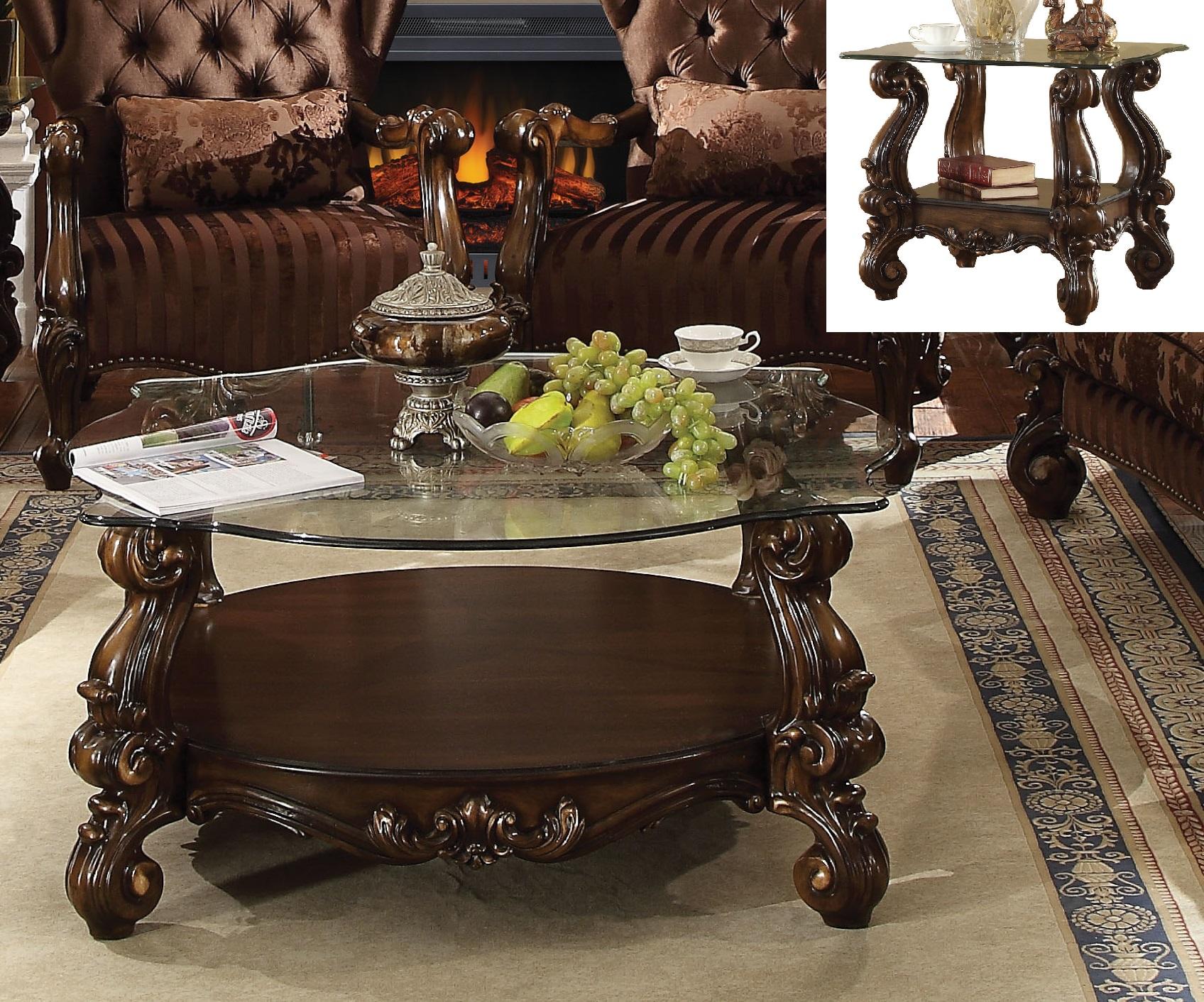 Versailles Cherry Oak & Clear Glass Coffee Table Half Price Furniture