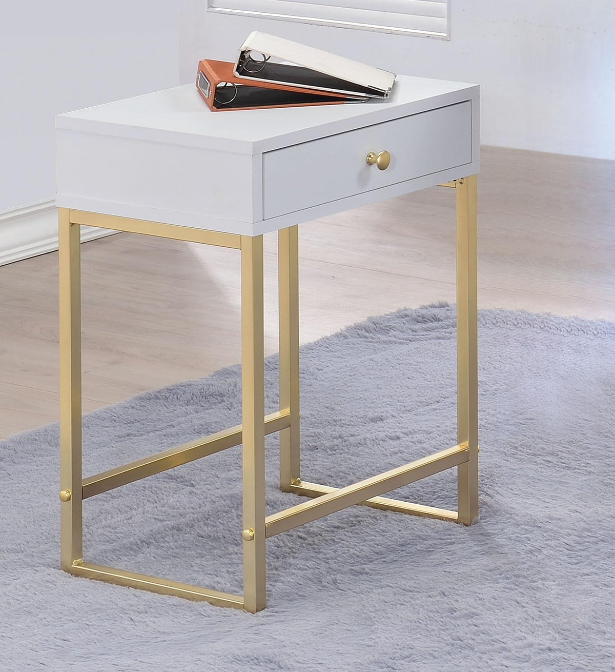 Coleen White & Brass Side Table Half Price Furniture