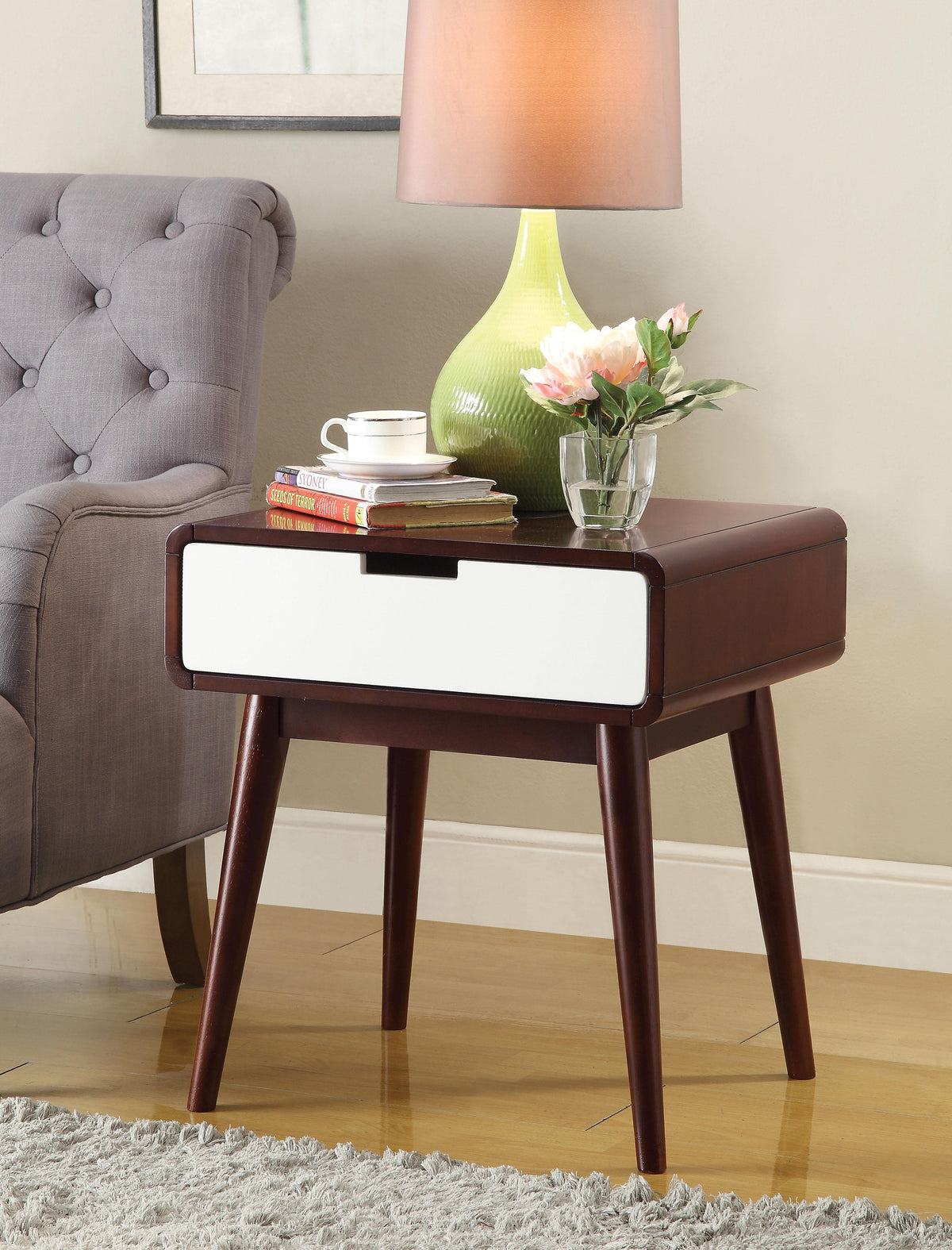 Christa Espresso & White End Table  Half Price Furniture