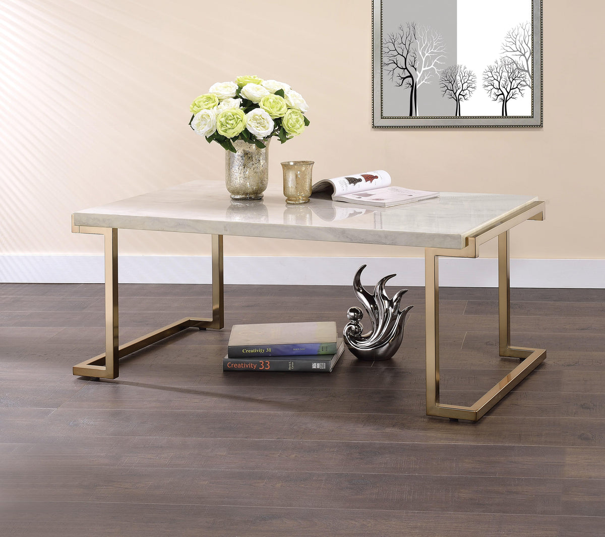 Boice II Faux Marble & Champagne Coffee Table  Half Price Furniture