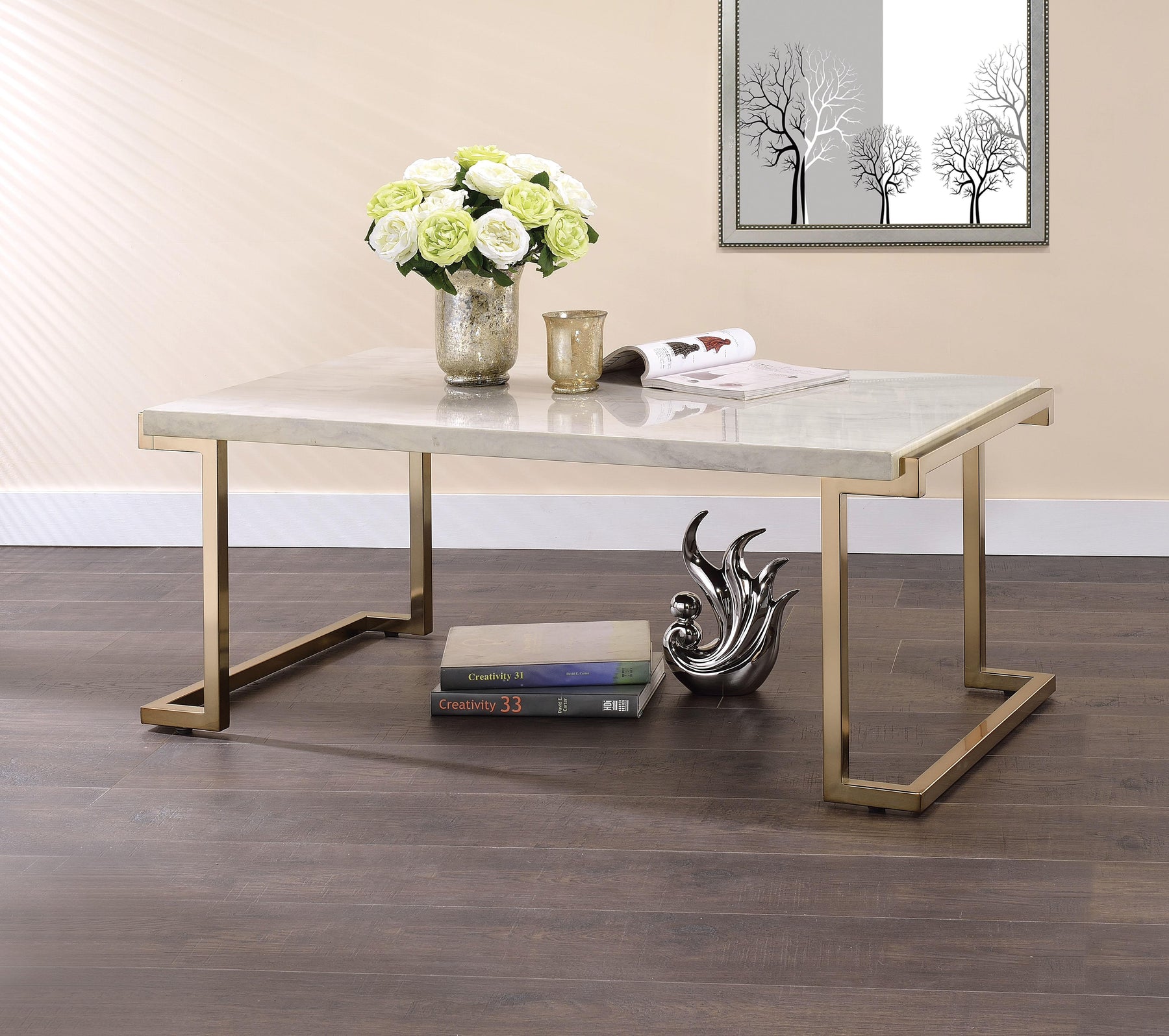 Boice II Faux Marble & Champagne Coffee Table  Half Price Furniture