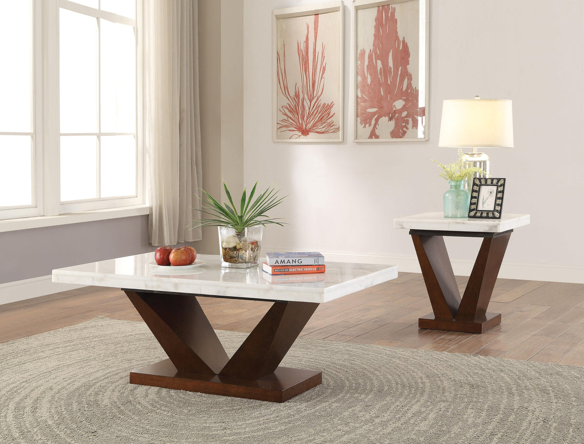 Forbes White Marble & Walnut Coffee Table  Half Price Furniture