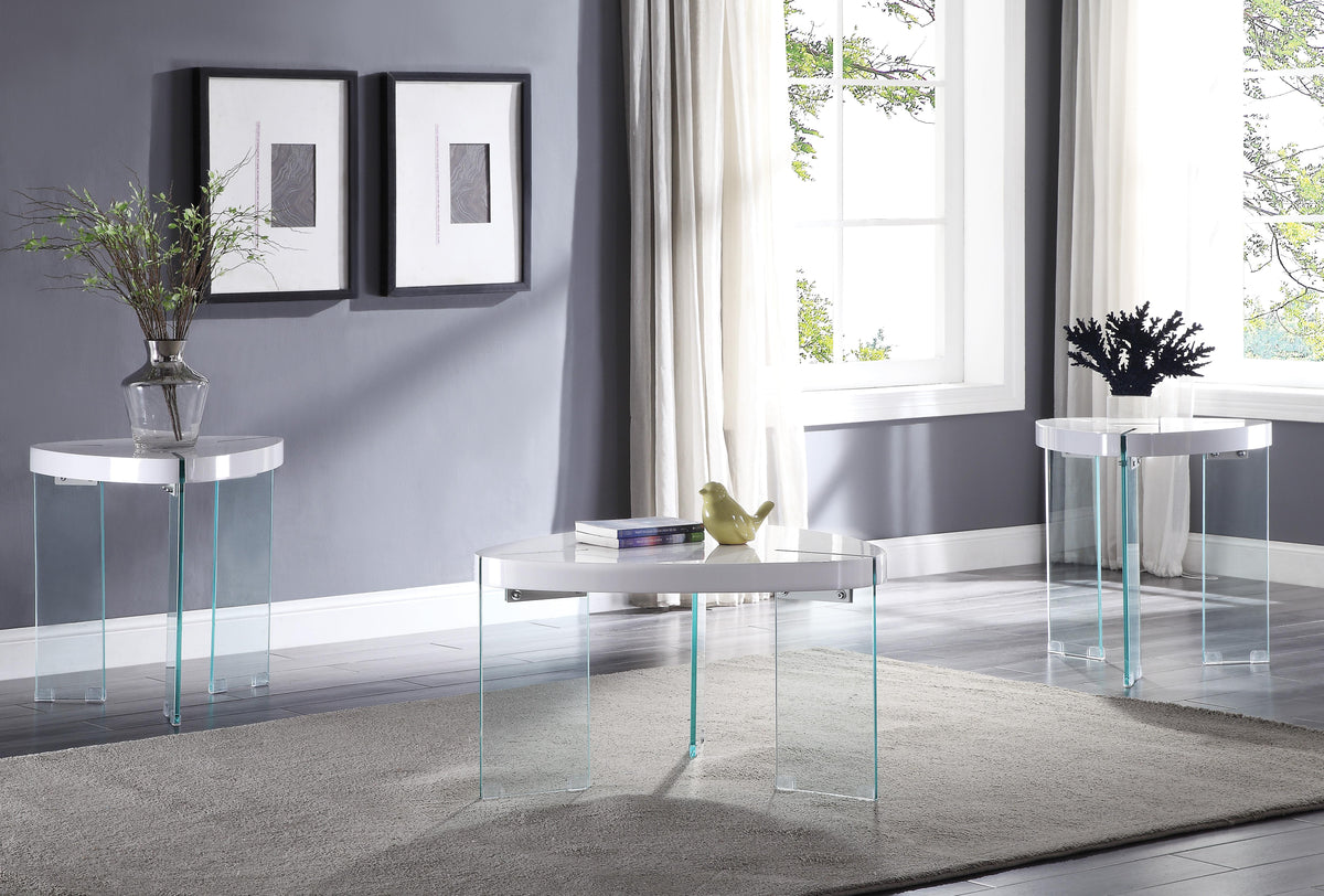 Noland White High Gloss & Clear Glass Coffee Table Half Price Furniture