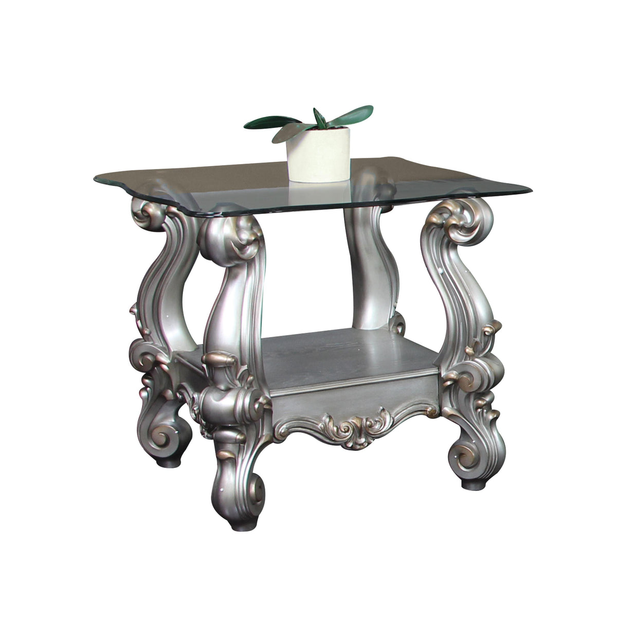 Versailles Antique Platinum & Clear Glass End Table  Half Price Furniture