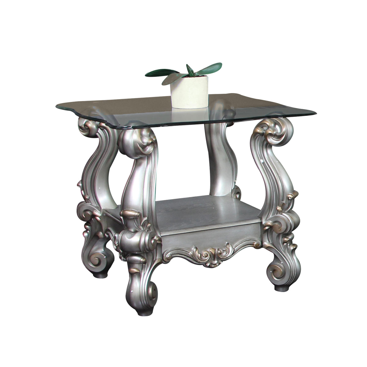 Versailles Antique Platinum & Clear Glass End Table Half Price Furniture