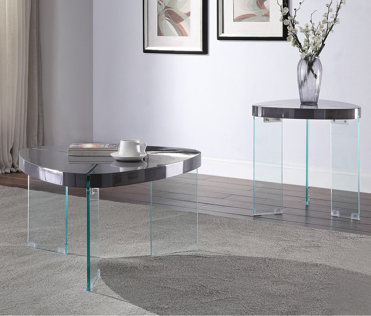 Noland Gray High Gloss & Clear Glass Coffee Table  Half Price Furniture