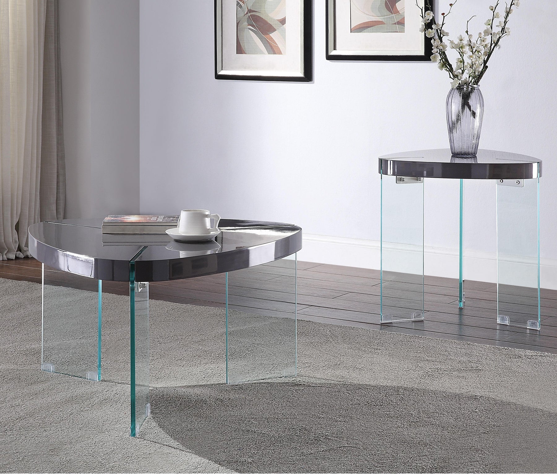 Noland Gray High Gloss & Clear Glass Coffee Table Half Price Furniture