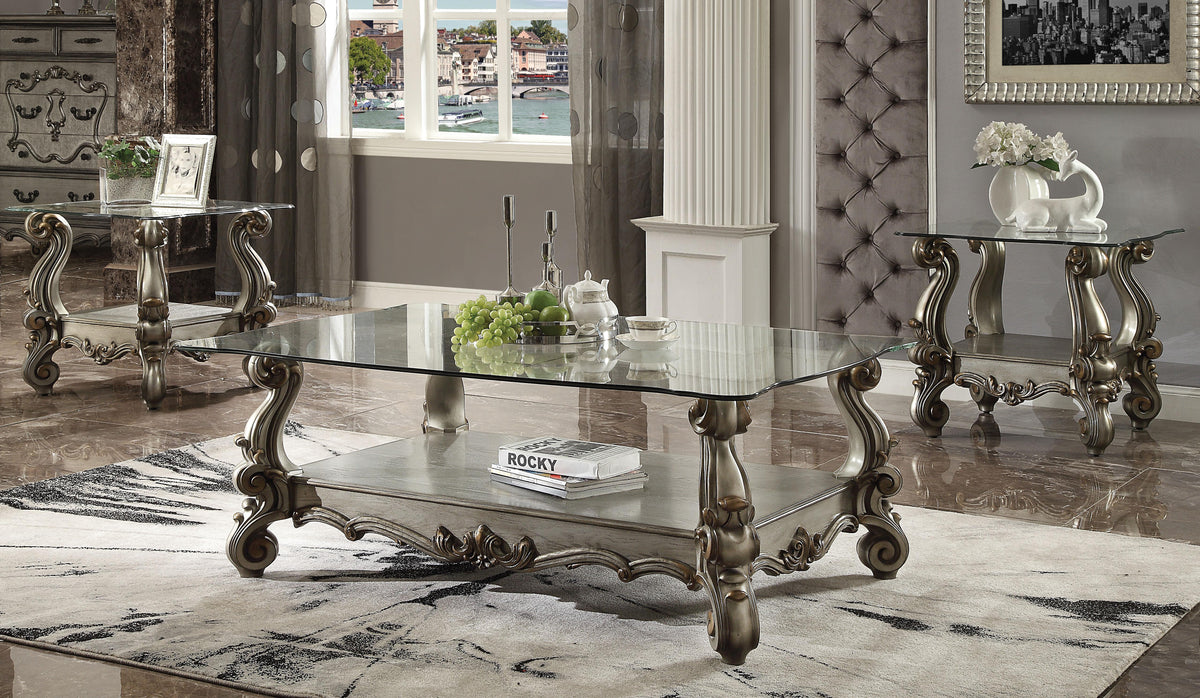 Versailles Antique Platinum & Clear Glass Coffee Table  Half Price Furniture