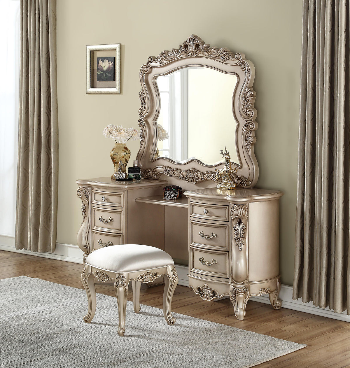 Gorsedd Antique White Vanity Desk & Mirror Half Price Furniture