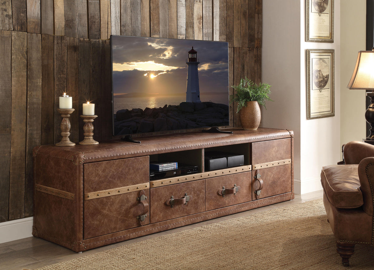 Aberdeen Retro Brown Top Grain Leather TV Stand  Half Price Furniture