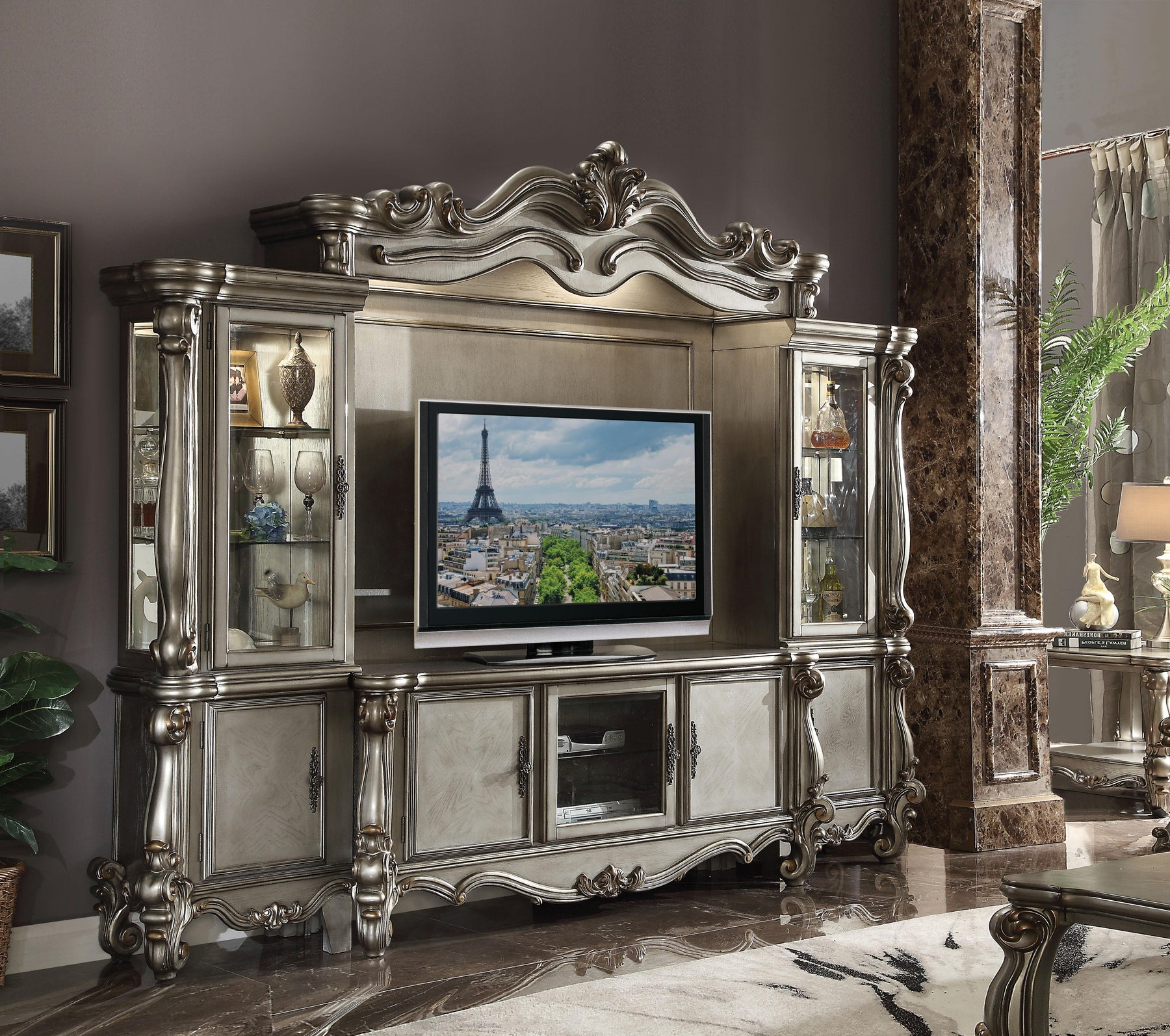 Versailles Antique Platinum TV Stand Half Price Furniture