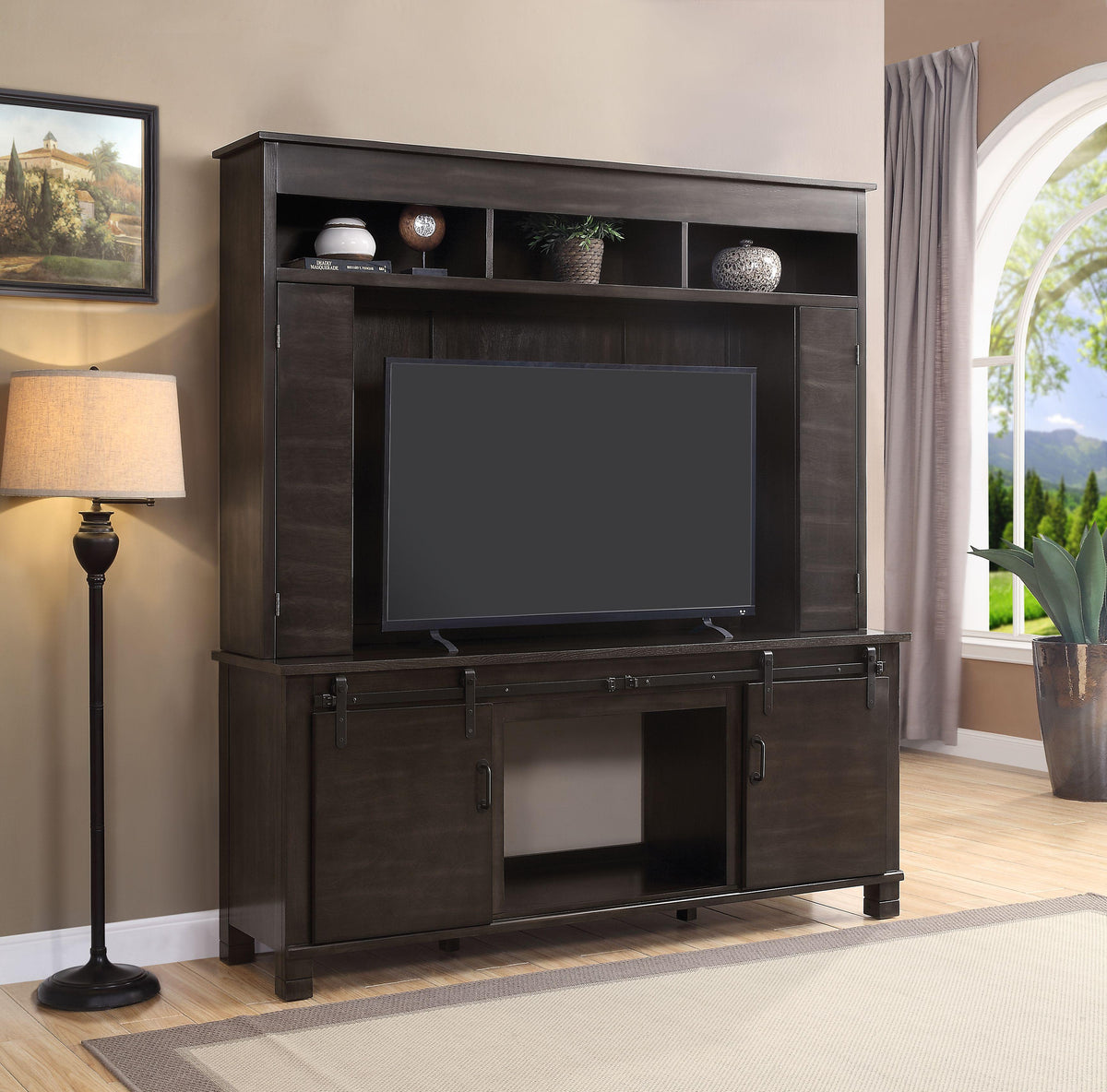 Apison Espresso Entertainment Center w/Fireplace  Half Price Furniture