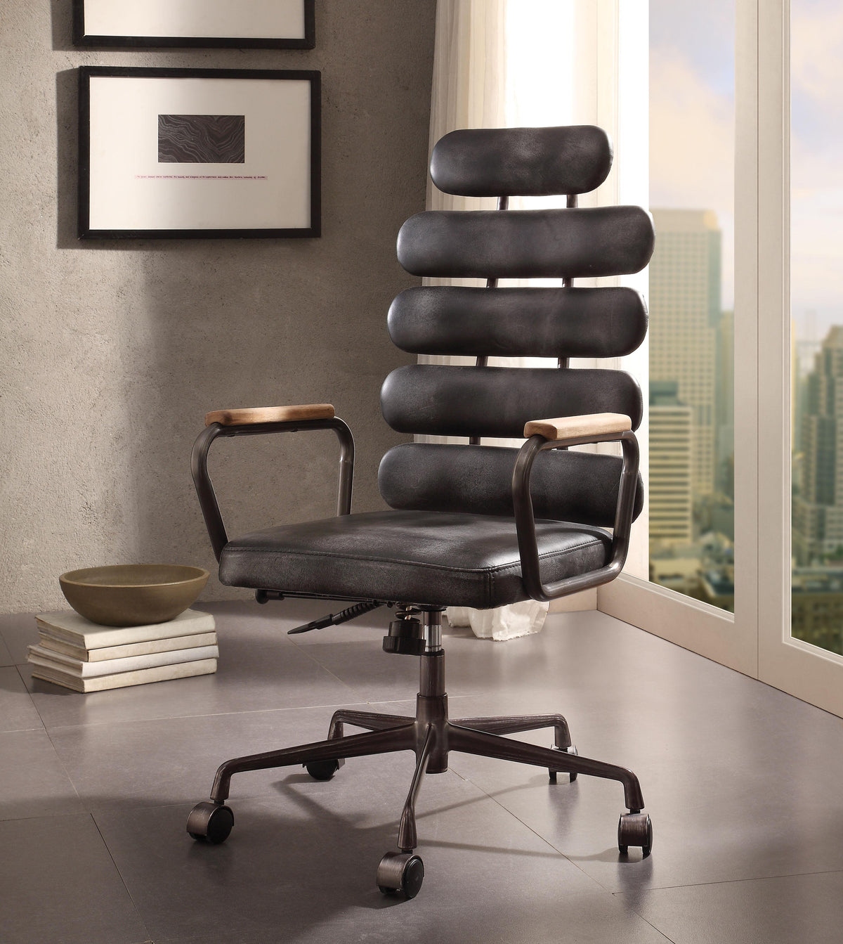 Calan Vintage Black Top Grain Leather Office Chair  Half Price Furniture