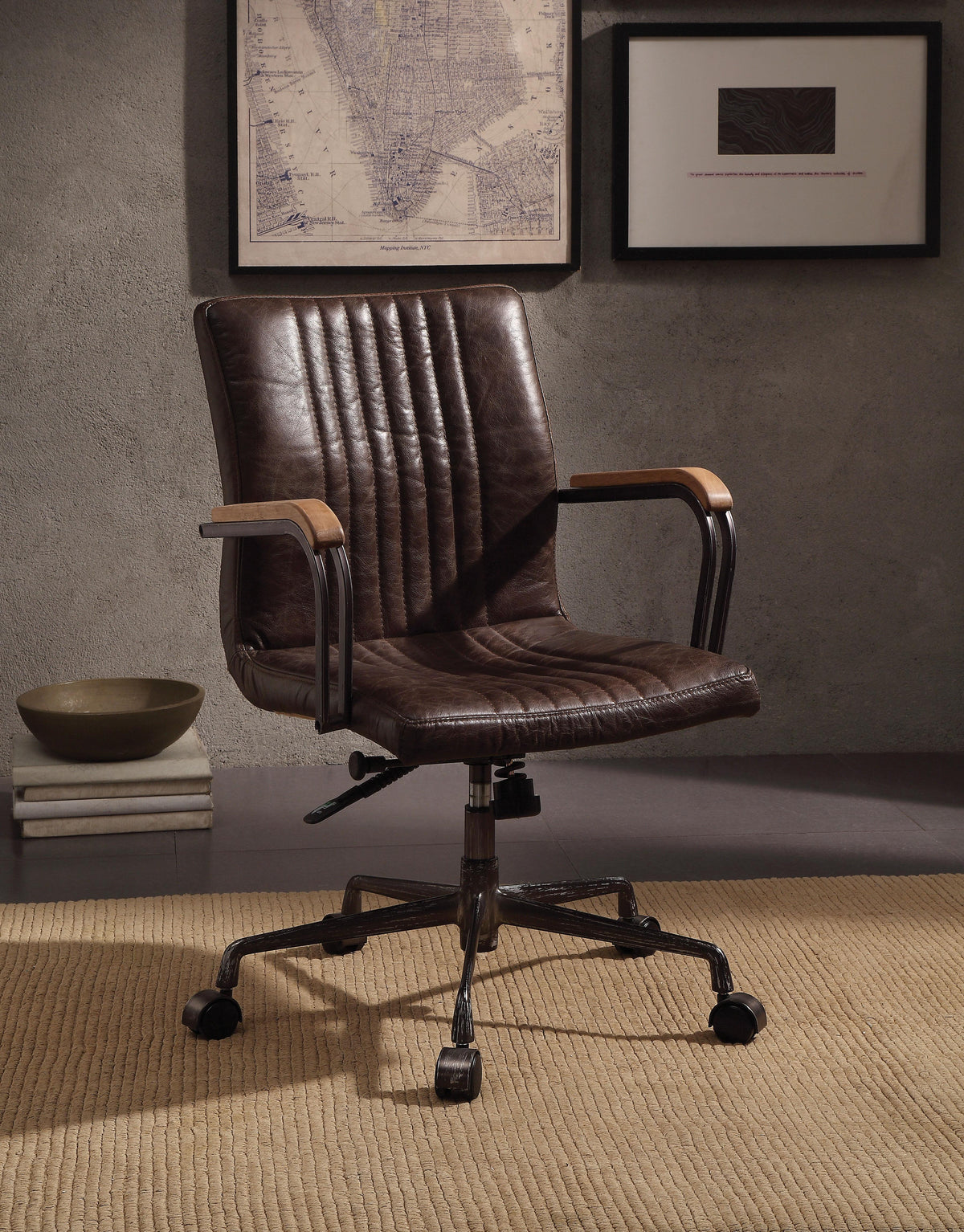 Joslin Distress Chocolate Top Grain Leather Office Chair  Half Price Furniture