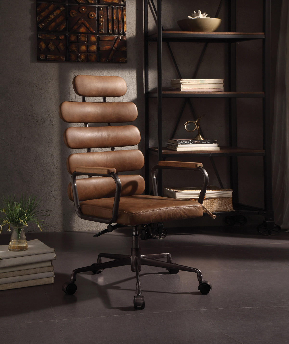 Calan Retro Brown Top Grain Leather Office Chair  Half Price Furniture