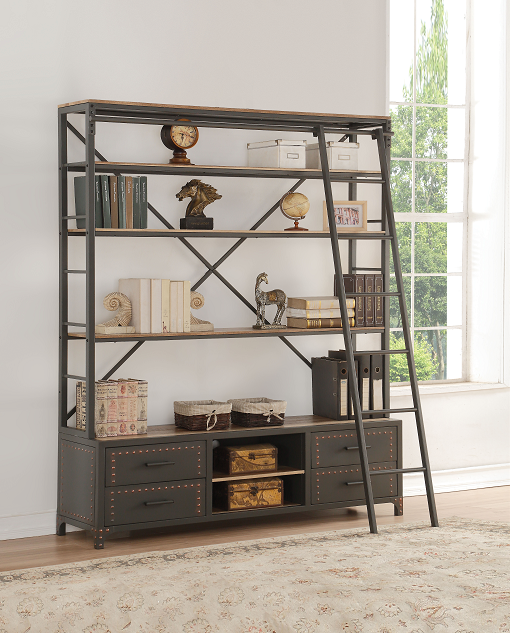 Actaki Sandy Gray Bookshelf & Ladder  Half Price Furniture