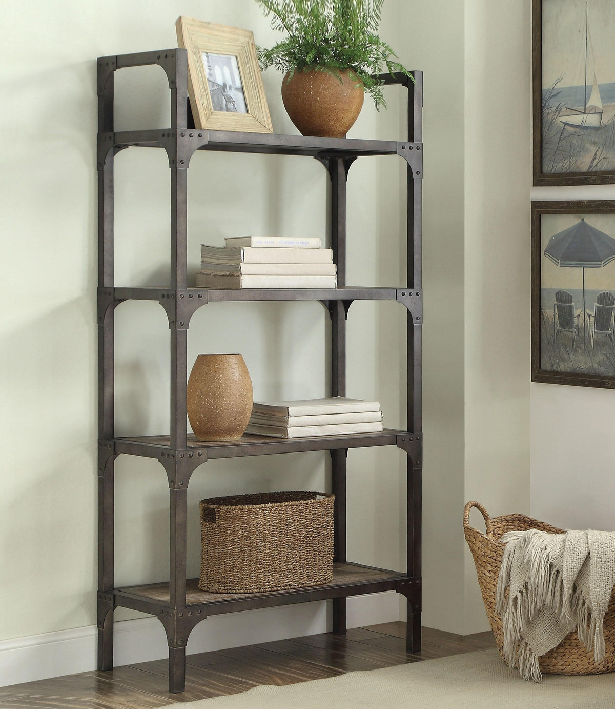 Gorden Weathered Oak & Antique Silver Bookshelf  Half Price Furniture