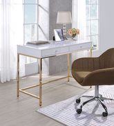 Ottey White High Gloss & Gold Desk Half Price Furniture