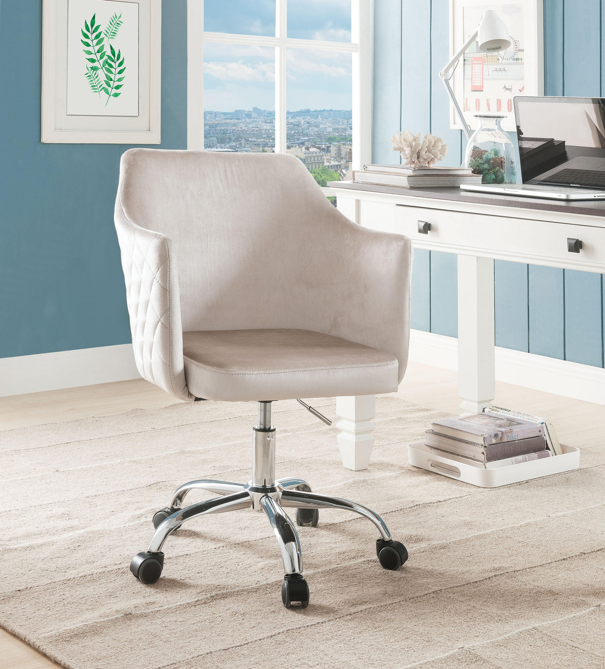 Cosgair Champagne Velvet & Chrome Office Chair Half Price Furniture