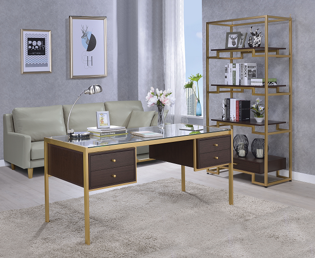 Yumia Gold & Clear Glass Desk  Half Price Furniture