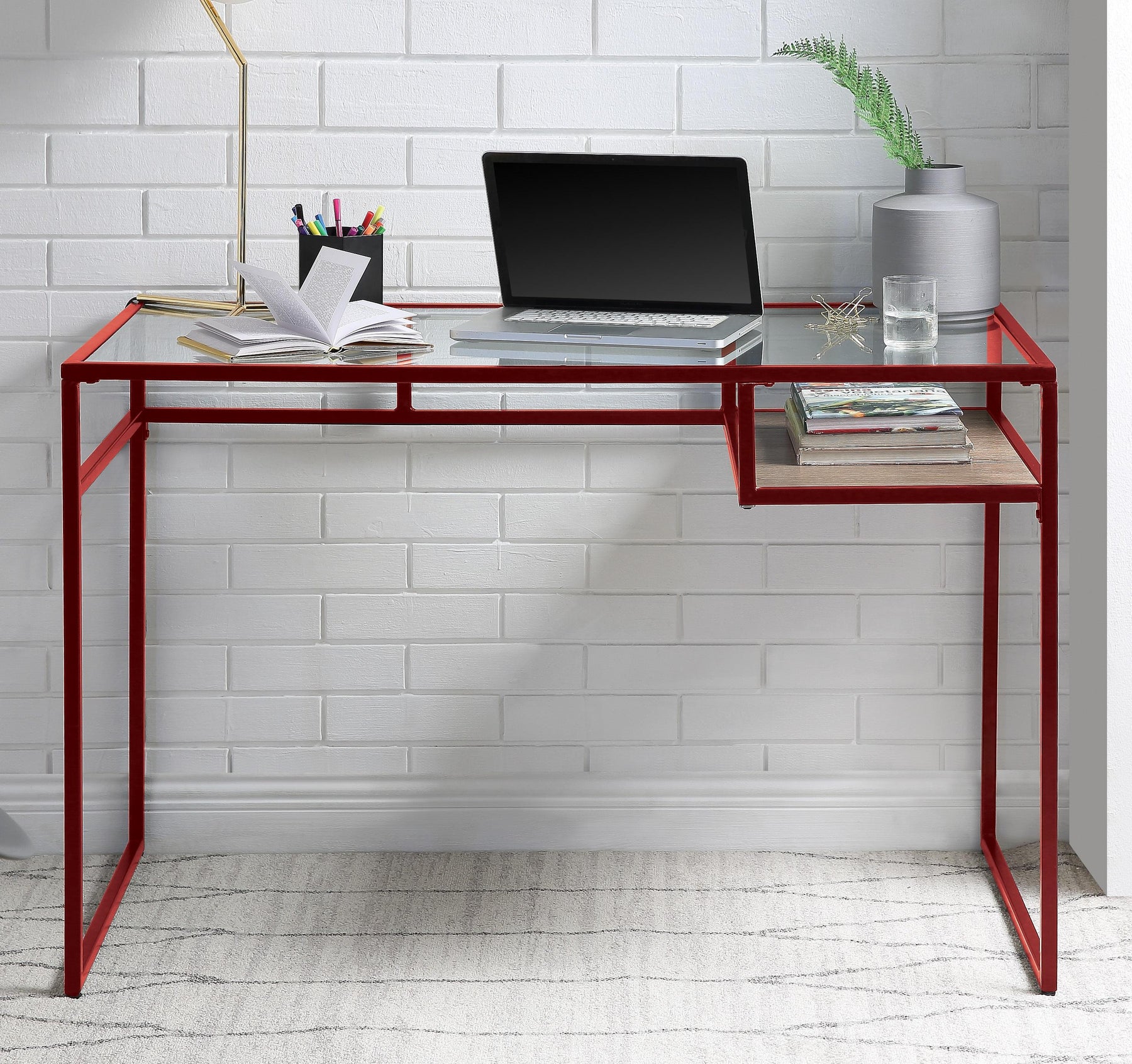 Yasin Red & Glass Desk Half Price Furniture